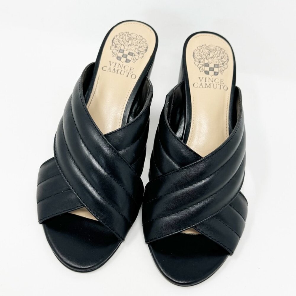 Vince Camuto Womens Black Quilted Leather Strap Slip on Heels Size 6.5